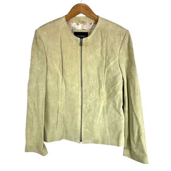 Bernardo Womens Large Full Zip Leather Shacket Pastel Green Round Neck Pockets - Picture 12 of 13
